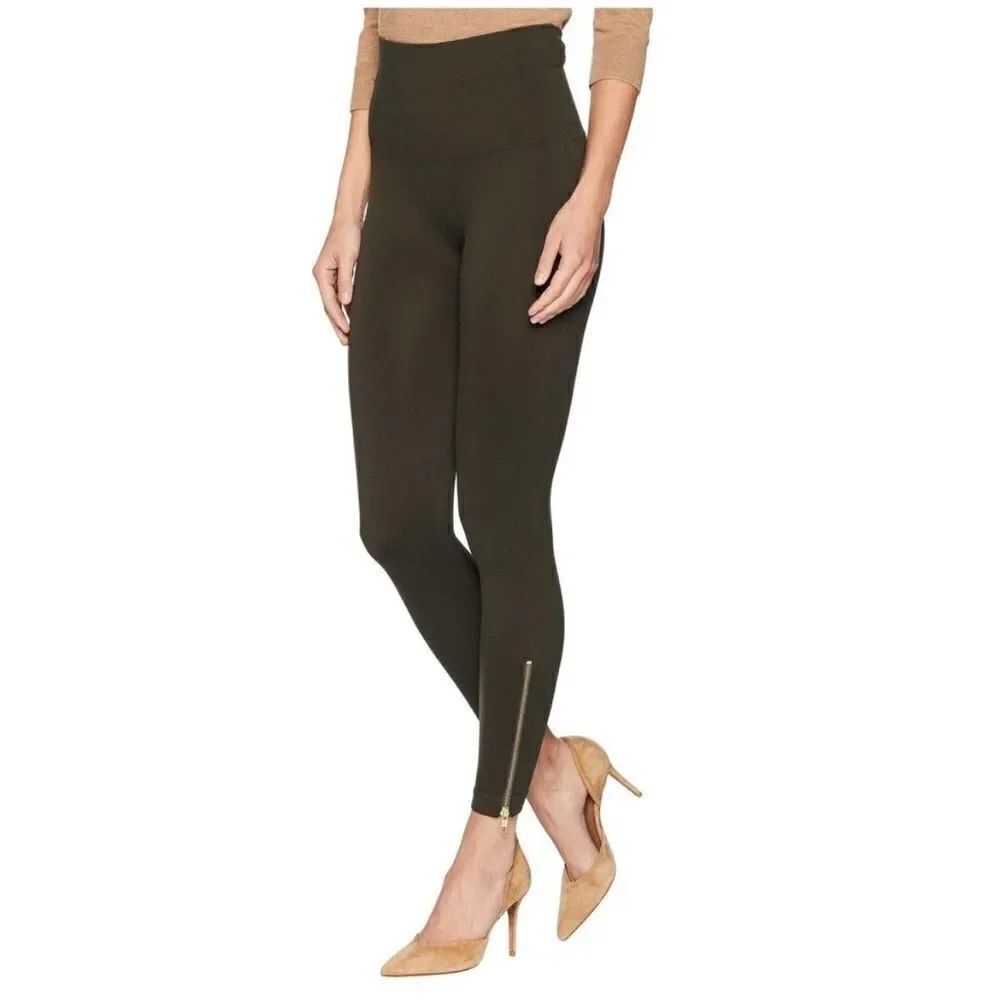 Spanx Green Zipper Ankle Detailing High Waist Seamless Leggings Contemporary